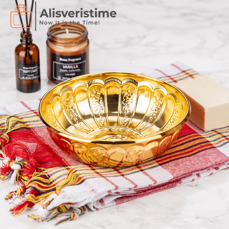 Alisveristime 1.06 Qt Turkish Hammam Bath Bowl, Traditional Metal Construction, Diameter 7.87", Height 2.36" - Multiple Colors Available (Gold) - Image 2